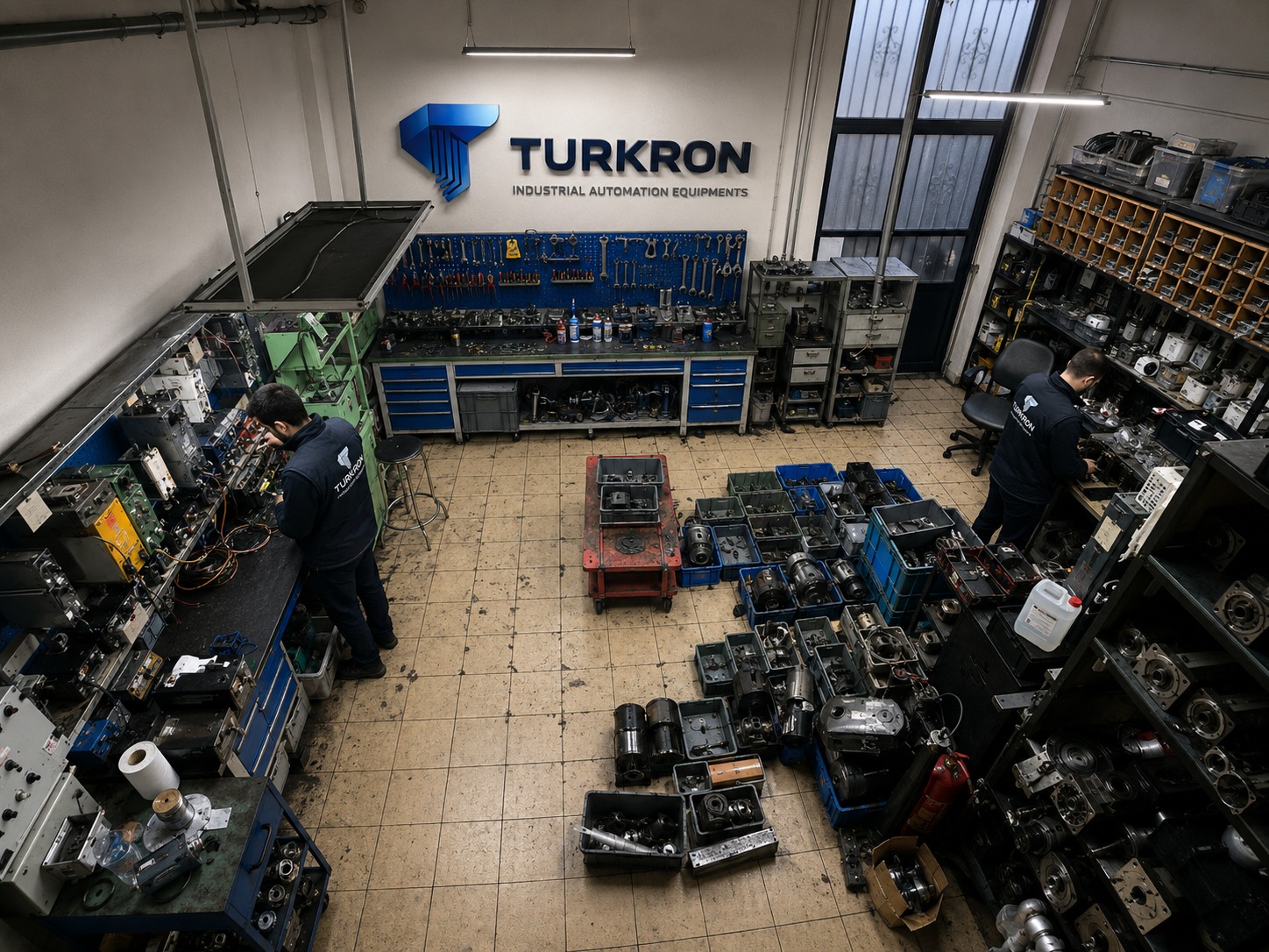 Turkron teknik atölyesinde onarım bekleyen sürücü ve elektronik kartlar